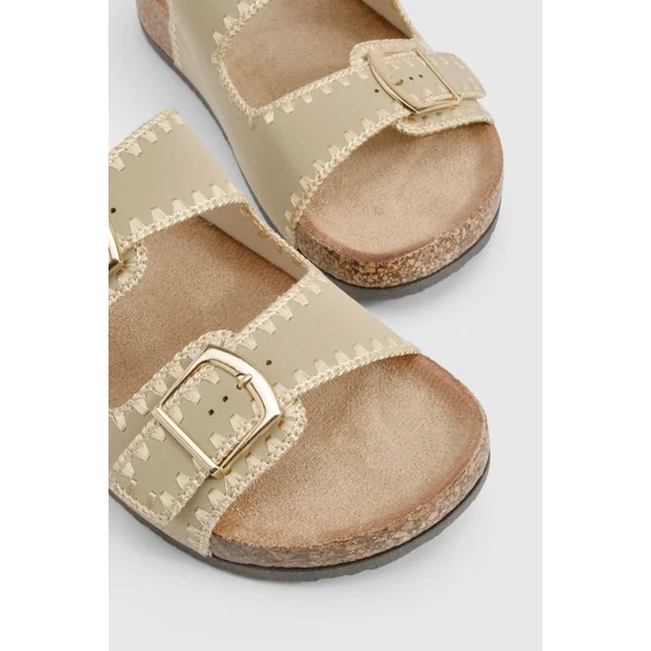 Contrast Stitch Detail Double Buckle Sliders