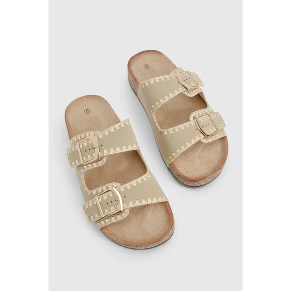 Contrast Stitch Detail Double Buckle Sliders