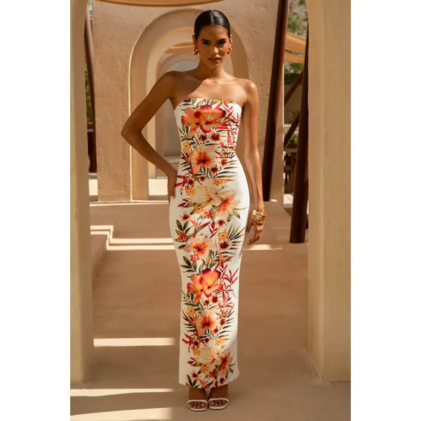 Coral Cove | Robe longue bandeau fleurie blanche
