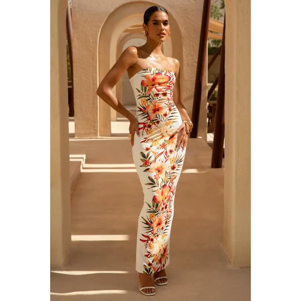 Coral Cove | Robe longue bandeau fleurie blanche