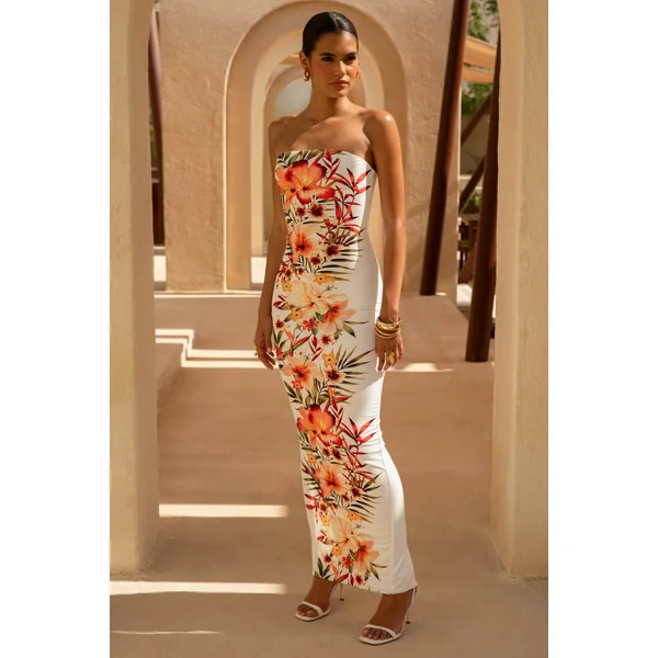 Coral Cove | Robe longue bandeau fleurie blanche