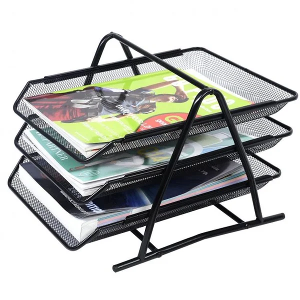 Corbeille à Courrier à 3 Niveaux Bannettes de Rangement pour Document Papier Magazine en Maille Métallique, Noir