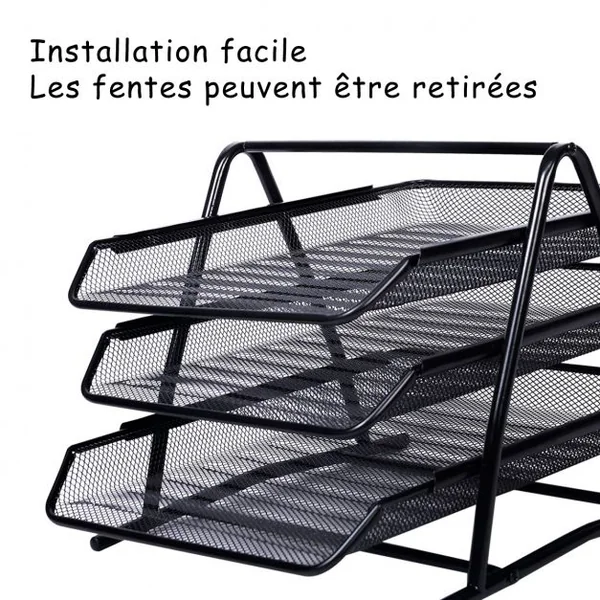 Corbeille à Courrier à 3 Niveaux Bannettes de Rangement pour Document Papier Magazine en Maille Métallique, Noir