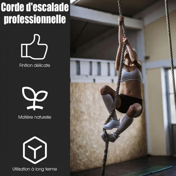 Corde de Chanvre 6M Diamètre de 38MM Corde de Sport en Jute Poignées en Caoutchouc