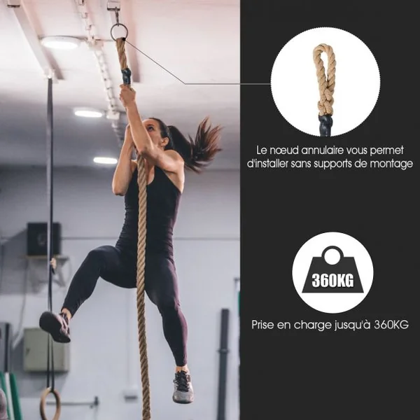 Corde de Chanvre 9M Diamètre de 38MM Corde de Sport en Jute Poignées en Caoutchouc