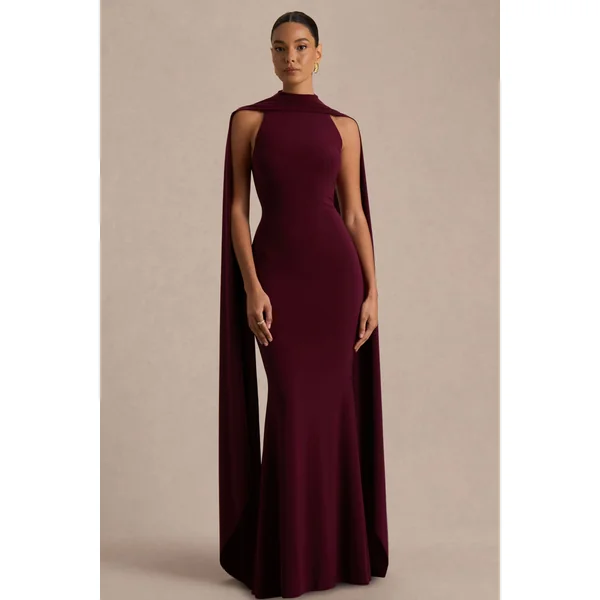 Cordy | Robe longue bordeaux à dos nu avec détail foulard