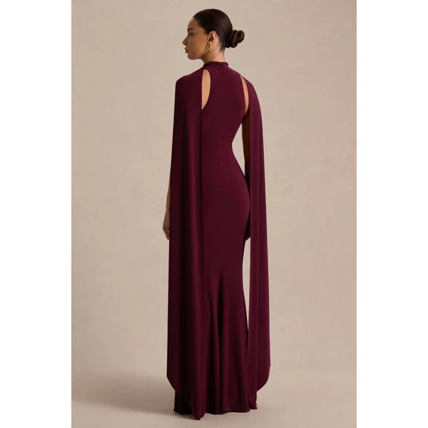 Cordy | Robe longue bordeaux à dos nu avec détail foulard