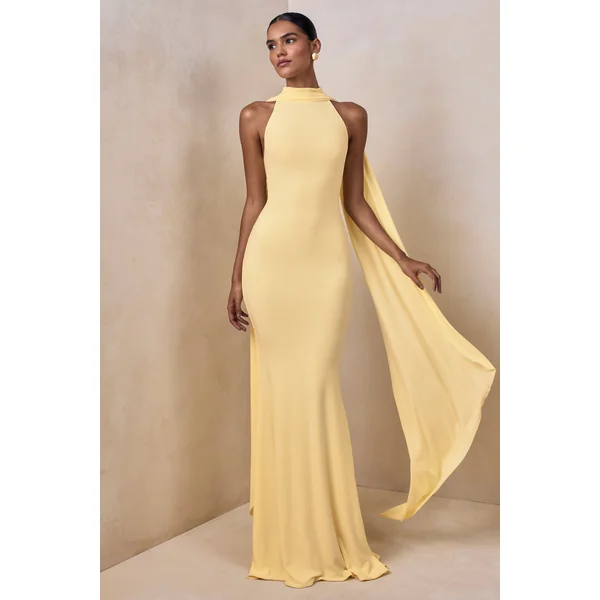 Cordy | Robe longue citron à col haut avec cape