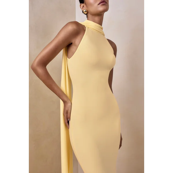 Cordy | Robe longue citron à col haut avec cape