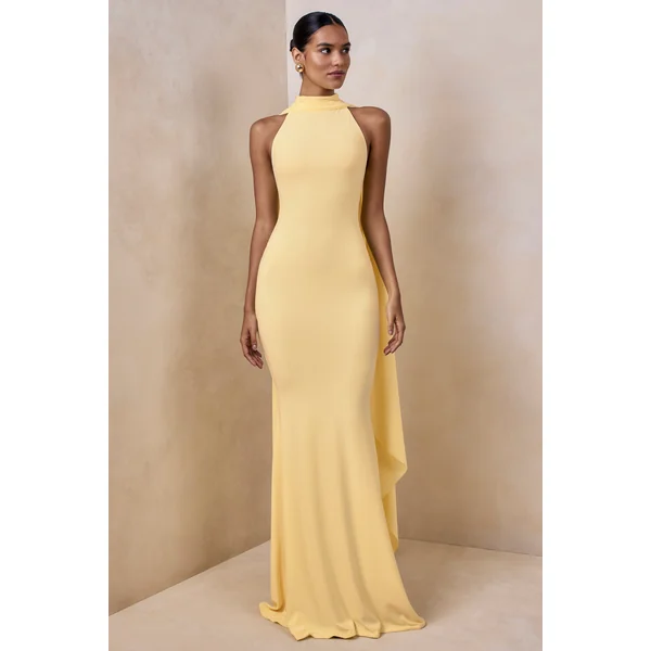 Cordy | Robe longue citron à col haut avec cape
