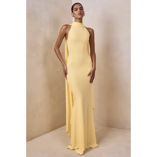Cordy | Robe longue citron à col haut avec cape