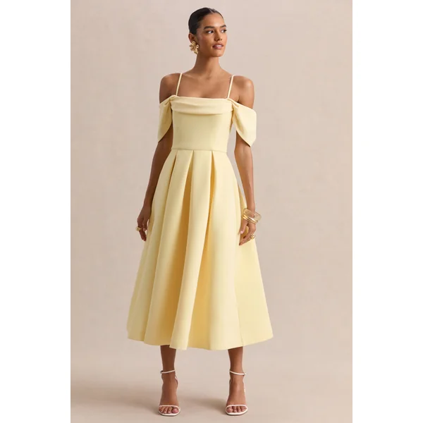 Cosima | Robe mi-longue Bardot Citron
