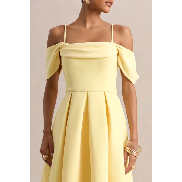Cosima | Robe mi-longue Bardot Citron