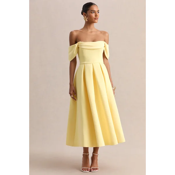 Cosima | Robe mi-longue Bardot Citron