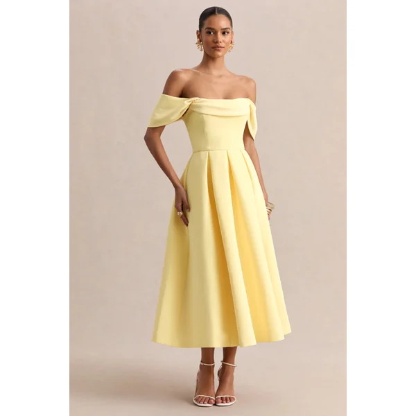 Cosima | Robe mi-longue Bardot Citron