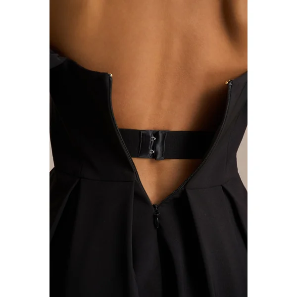 Cosima | Robe mi-longue noire à décolleté bardot