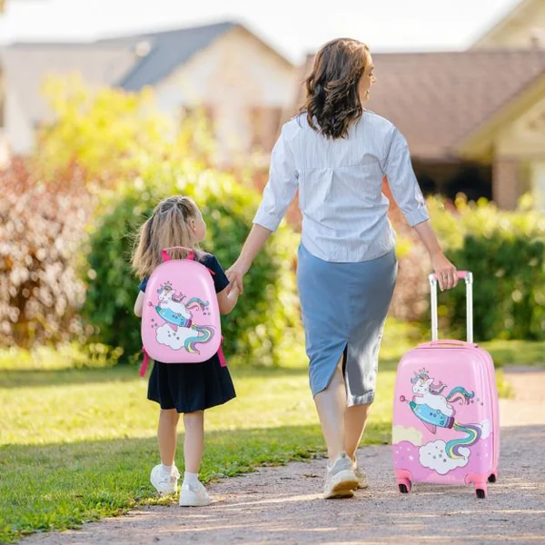 Cosyway Lot de 2 Valise Cabine Enfant 18”+ Sac à Dos 12,5” Bagages Enfant pour Garçons Filles avec Poignée Rétractable 88-100cm Motif Licorne