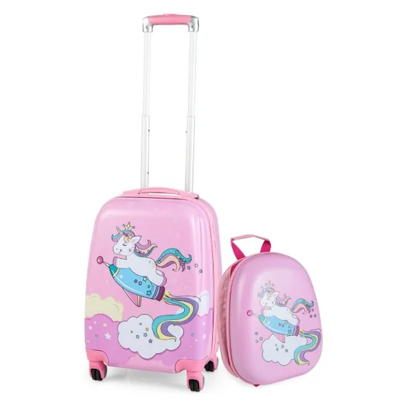 Cosyway Lot de 2 Valise Cabine Enfant 18”+ Sac à Dos 12,5” Bagages Enfant pour Garçons Filles avec Poignée Rétractable 88-100cm Motif Licorne