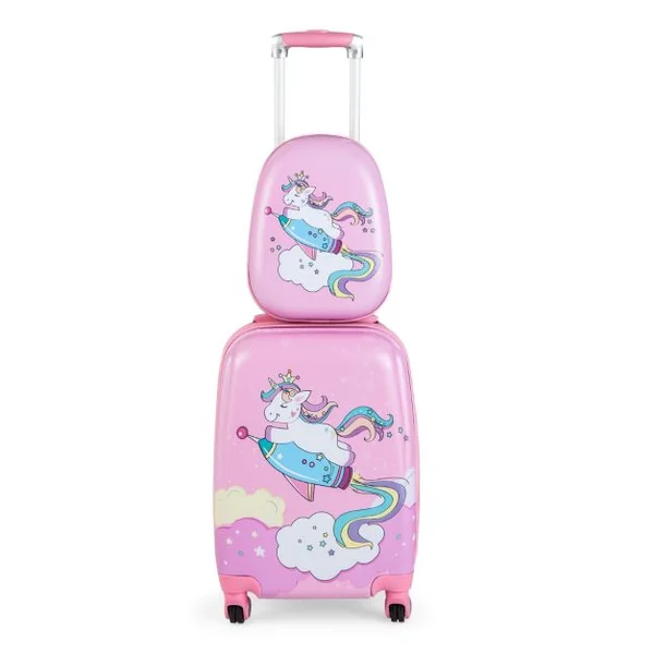 Cosyway Lot de 2 Valise Cabine Enfant 18”+ Sac à Dos 12,5” Bagages Enfant pour Garçons Filles avec Poignée Rétractable 88-100cm Motif Licorne
