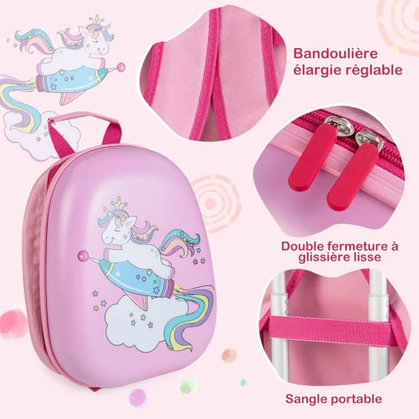 Cosyway Lot de 2 Valise Cabine Enfant 18”+ Sac à Dos 12,5” Bagages Enfant pour Garçons Filles avec Poignée Rétractable 88-100cm Motif Licorne