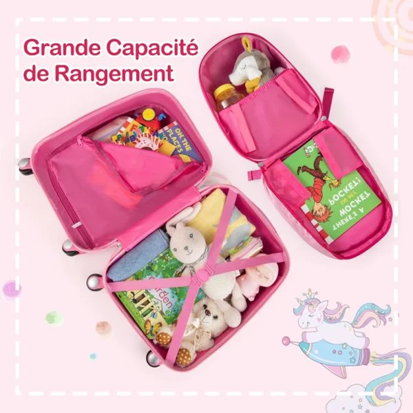 Cosyway Lot de 2 Valise Cabine Enfant 18”+ Sac à Dos 12,5” Bagages Enfant pour Garçons Filles avec Poignée Rétractable 88-100cm Motif Licorne