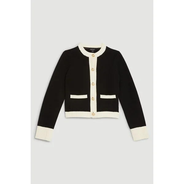 Cotton Cropped Knit Boxy Cardigan
