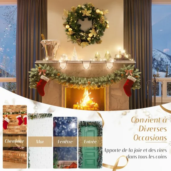 Couronne de Noël Artificielle Pré-éclairée Ø 60cm Décoration de Noël avec 35 Lumières LED Blanc Chaud