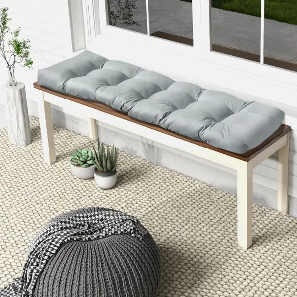 Coussin Banc Extérieur Intérieur 132x49x15 CM pour Bancs de Jardin Coussin Salon de Jardin Extérieur Coton PP Doux Matelas Gris