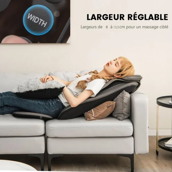 Coussin de Chaise de Massage Massage du Dos par Vibrations Thermiques avec Rabat Arrière Amovible pour Oreiller Cervical Noir