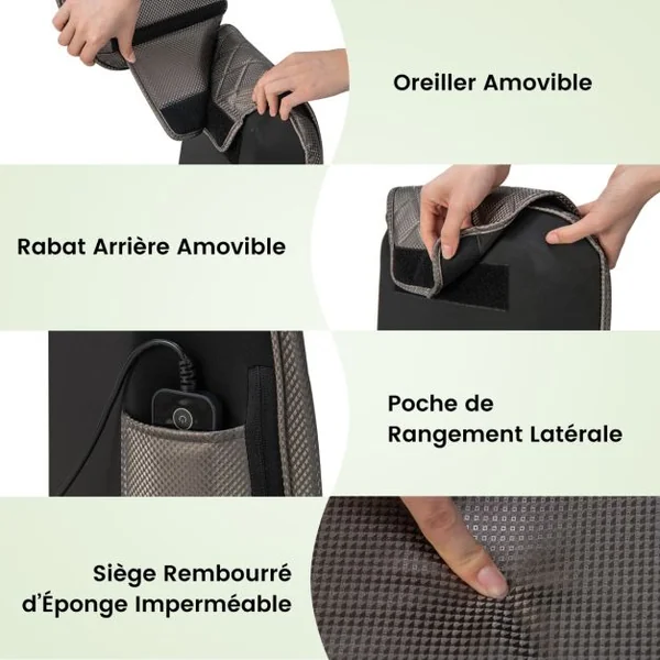 Coussin de Chaise de Massage Massage du Dos par Vibrations Thermiques avec Rabat Arrière Amovible pour Oreiller Cervical Noir