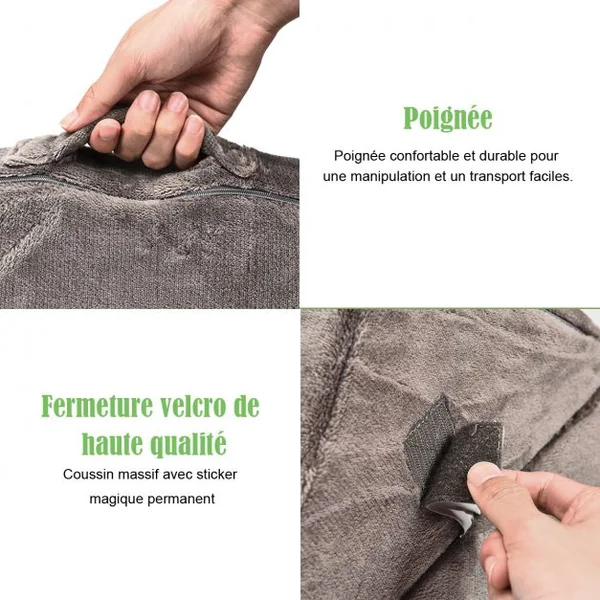 Coussin Triangulaire Inclinable 7 en 1 Oreiller Multifonction en Mousse à Mémoire de Forme+flanelle 58x33x52cm Gris