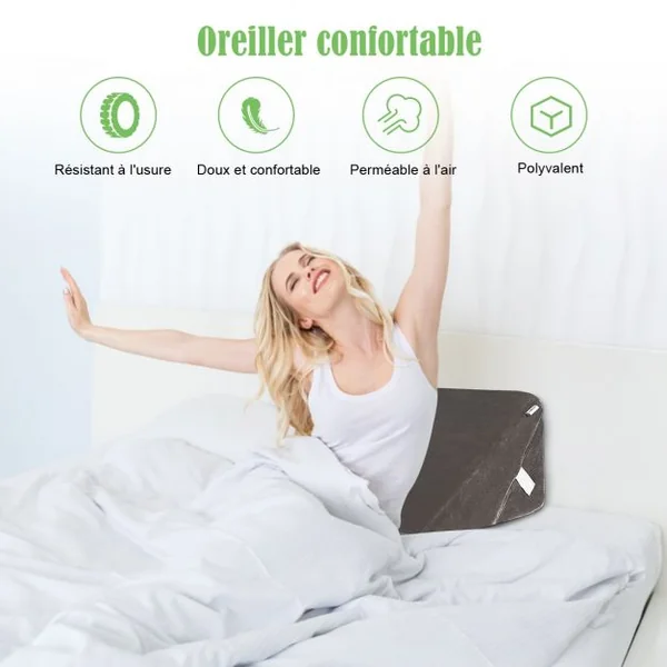 Coussin Triangulaire Inclinable 7 en 1 Oreiller Multifonction en Mousse à Mémoire de Forme+flanelle 58x33x52cm Gris