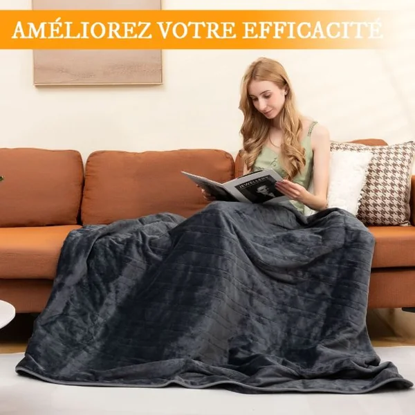 Couverture Chauffante Electrique avec Télécommande à Double Commande Réglages de Chaleur Minuterie 9 Heures Gris