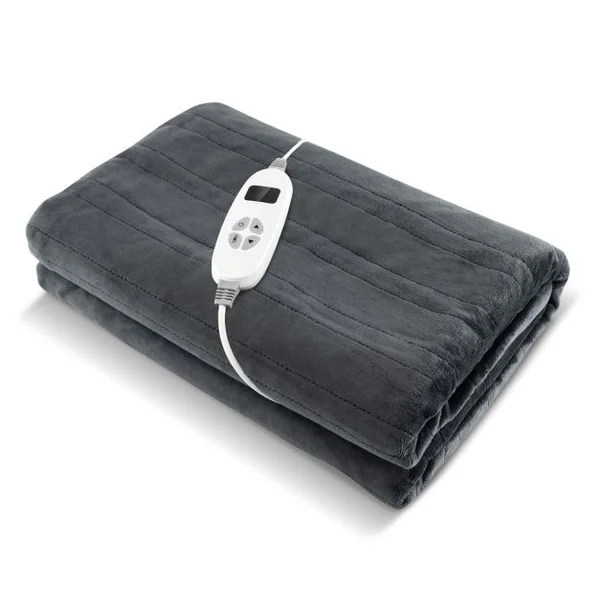 Couverture Chauffante Electrique avec Télécommande à Double Commande Réglages de Chaleur Minuterie 9 Heures Gris