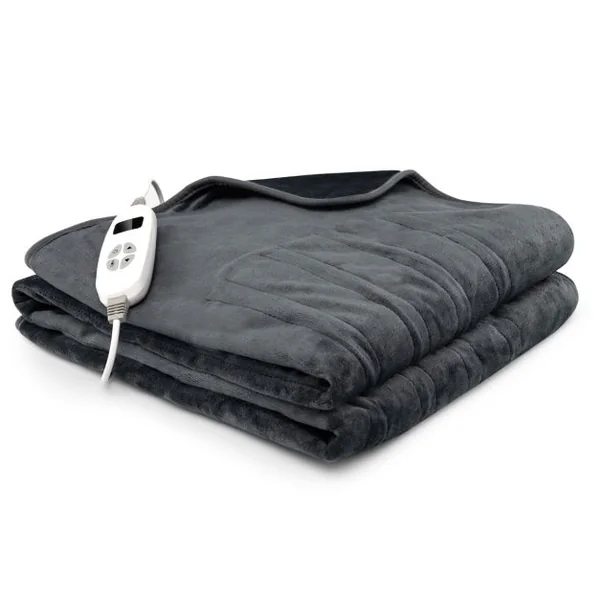 Couverture Chauffante Electrique avec Télécommande à Double Commande Réglages de Chaleur Minuterie 9 Heures Gris