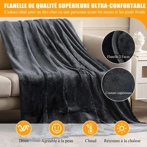 Couverture Chauffante Electrique avec Télécommande à Double Commande Réglages de Chaleur Minuterie 9 Heures Gris