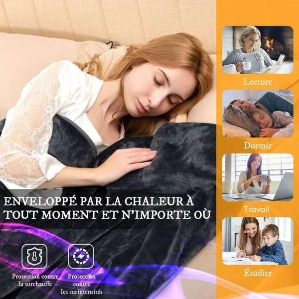 Couverture Chauffante Electrique avec Télécommande à Double Commande Réglages de Chaleur Minuterie 9 Heures Gris