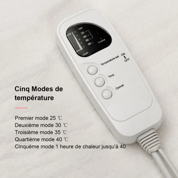 Couverture Chauffante Électrique Chauffe Matelas Température Réglable à 5 Niveaux Lavable Minuterie, 193x137cm, Blanc