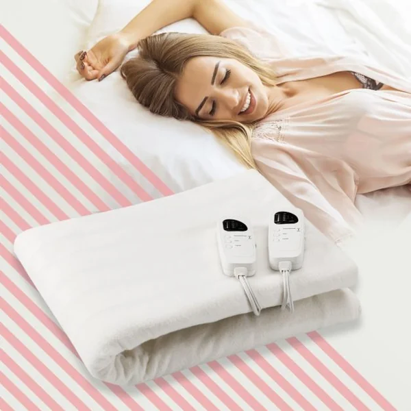 Couverture Chauffante Électrique Chauffe Matelas Température Réglable à 5 Niveaux Lavable Minuterie, 193x137cm, Blanc