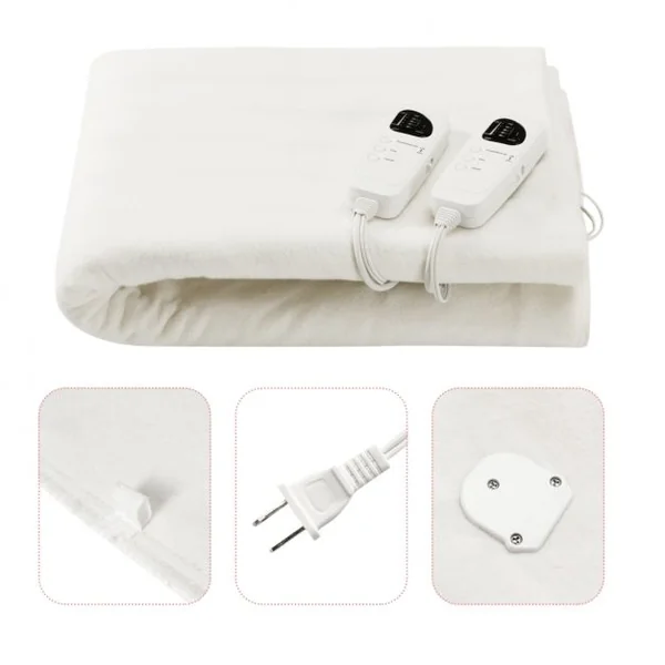 Couverture Chauffante Électrique Chauffe Matelas Température Réglable à 5 Niveaux Lavable Minuterie, 193x137cm, Blanc