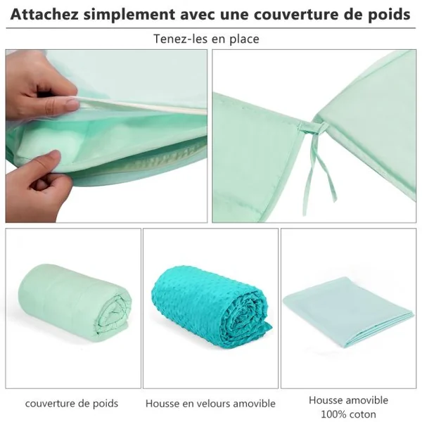 Couverture Lestée 6,82KG 203x152cm avec 2 Housses de Couette Amovibles Vert