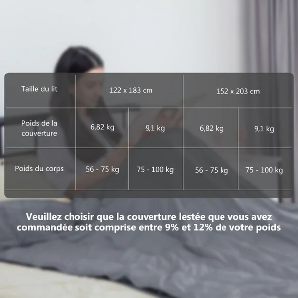 Couverture Lestée 9,1KG 203x152cm avec 2 Housses de Couette Amovibles Gris
