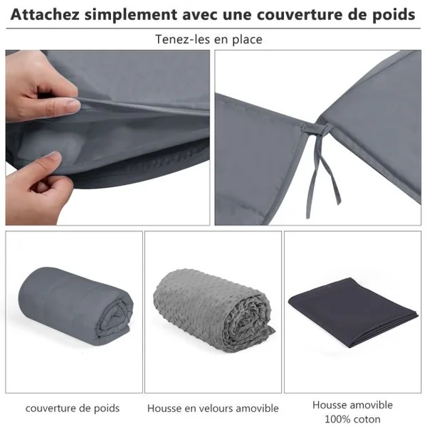 Couverture Lestée 9,1KG 203x152cm avec 2 Housses de Couette Amovibles Gris