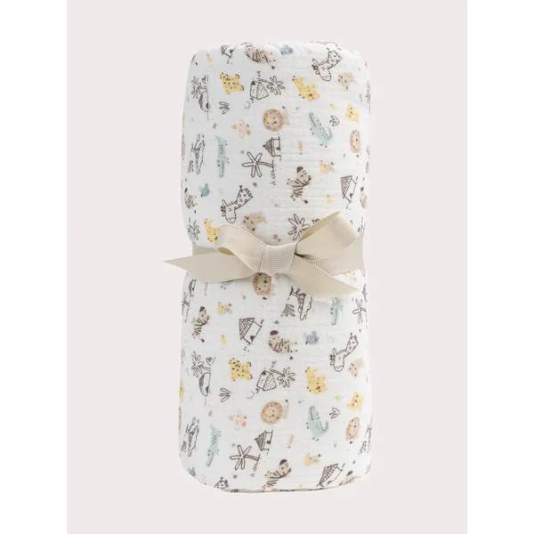 Couverture naissance écrue imprimée savane - Soins Bébé Naturels & Produits Maman Après Naissance