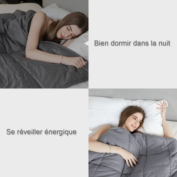 Couverture Pondérée Couverture de Légère à Lourde Soulage le Stress 100% Coton Respirant 9 kg, 152 x 203 cm, Grise