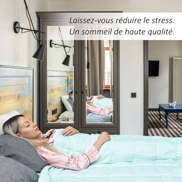 Couverture Pondérée de 5 kg pour Adultes 7 Couches 8 Boucles avec Perles de Verre en Polyester, 104x152cm, Vert