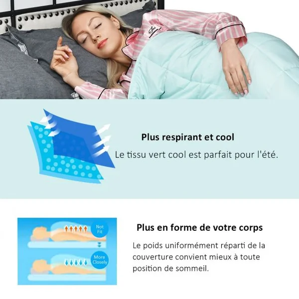 Couverture Pondérée de 7 kg pour Adultes 7 Couches 8 Boucles avec Perles de Verre en Polyester, 122x183cm, Vert