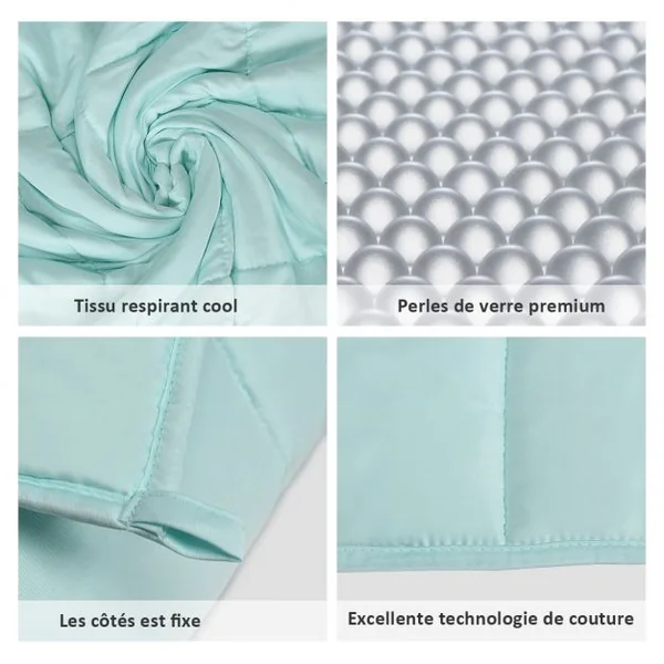 Couverture Pondérée de 7 kg pour Adultes 7 Couches 8 Boucles avec Perles de Verre en Polyester, 152x203cm, Vert