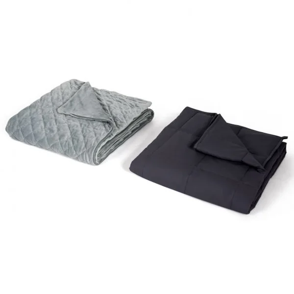 Couverture Pondérée Lestée 9 Kg Surface Douce 8 Boucles en Coton et Perles de Verre 122x183cm Gris Foncé