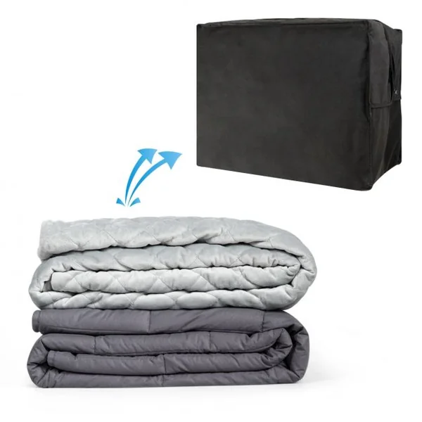 Couverture Pondérée Lestée 9 Kg Surface Douce 8 Boucles en Coton et Perles de Verre 122x183cm Gris Foncé